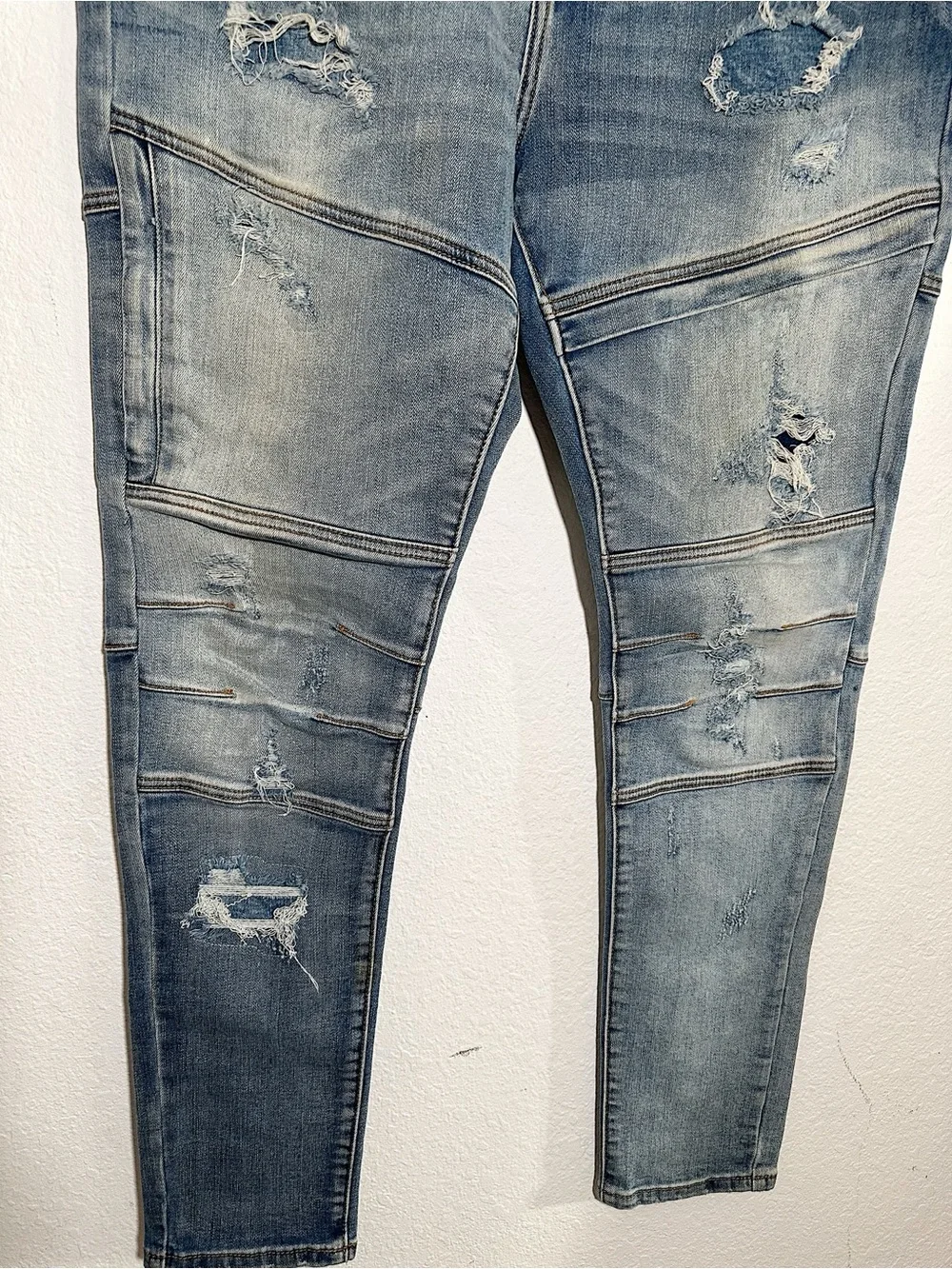 Crysp Denim Men's Distressed Moto Skinny Jeans Size 38 - 32